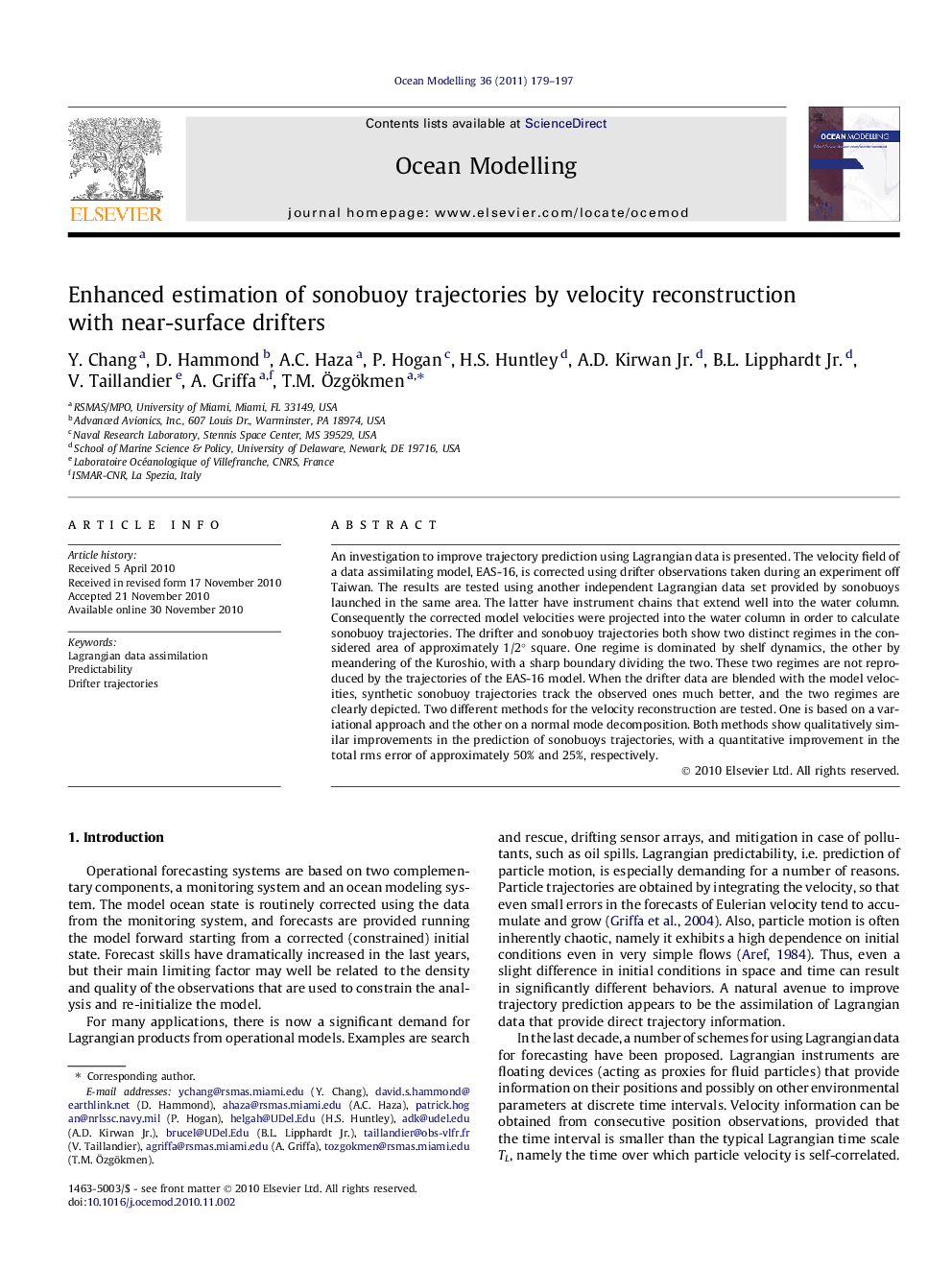 Enhanced estimation of sonobuoy trajectories by velocity reconstruction with near-surface drifters