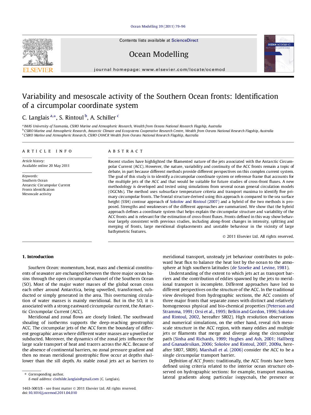 Variability and mesoscale activity of the Southern Ocean fronts: Identification of a circumpolar coordinate system