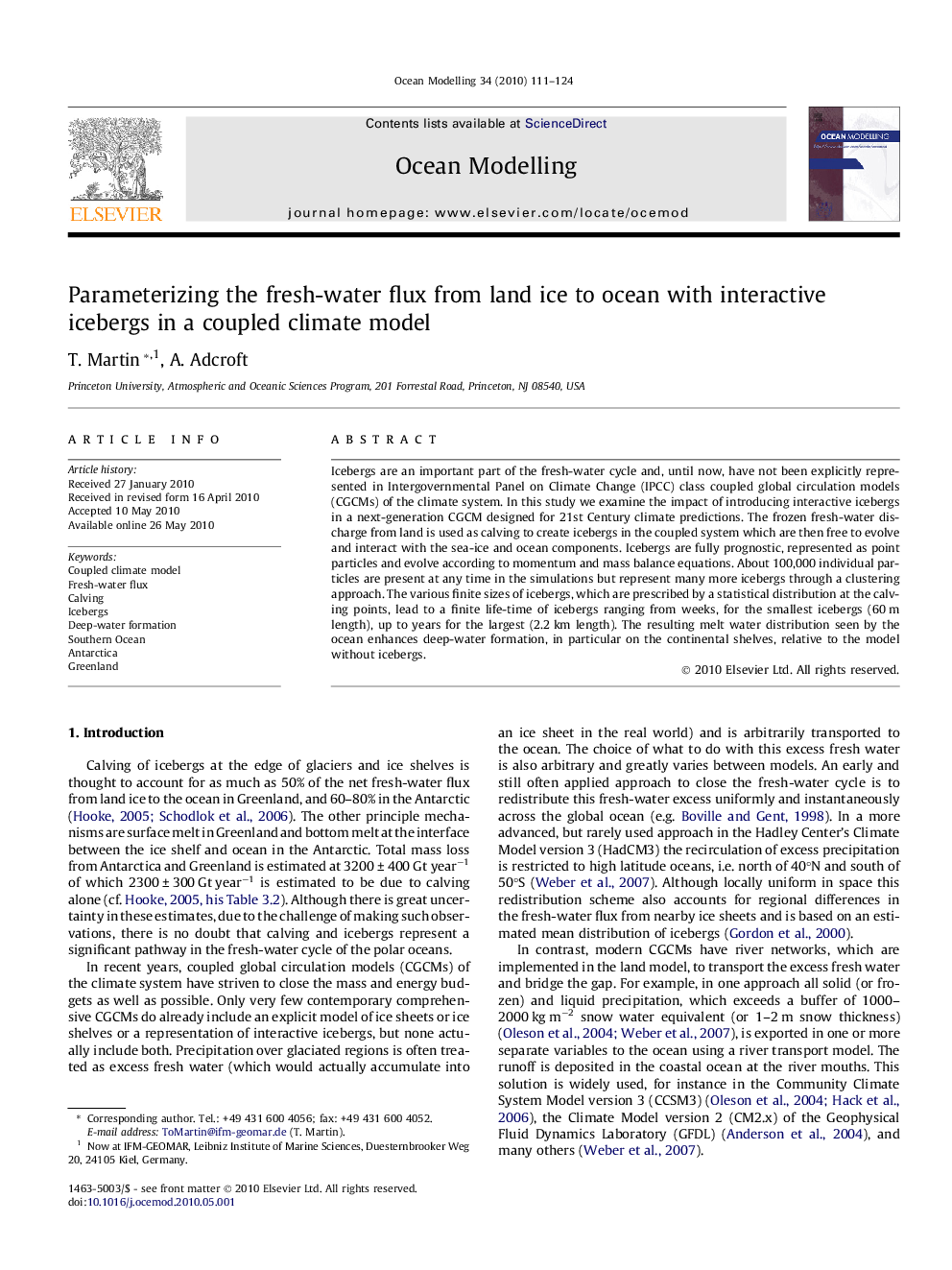 Parameterizing the fresh-water flux from land ice to ocean with interactive icebergs in a coupled climate model