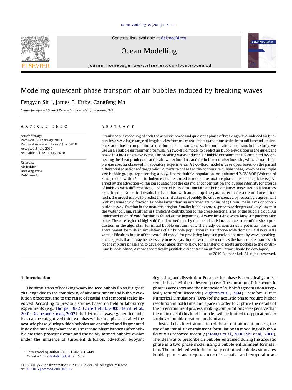 Modeling quiescent phase transport of air bubbles induced by breaking waves