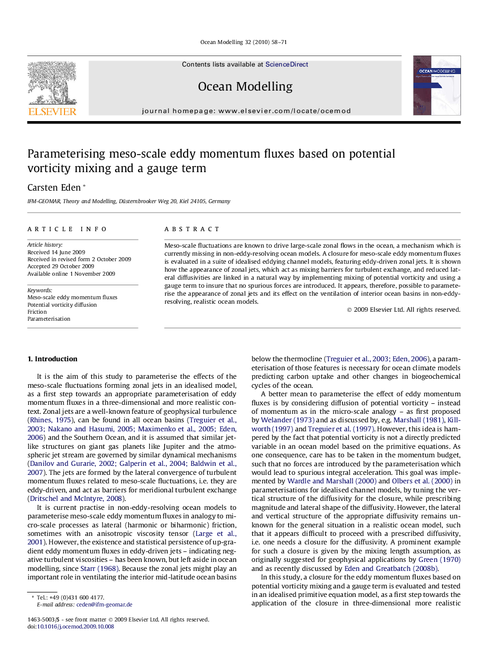 Parameterising meso-scale eddy momentum fluxes based on potential vorticity mixing and a gauge term