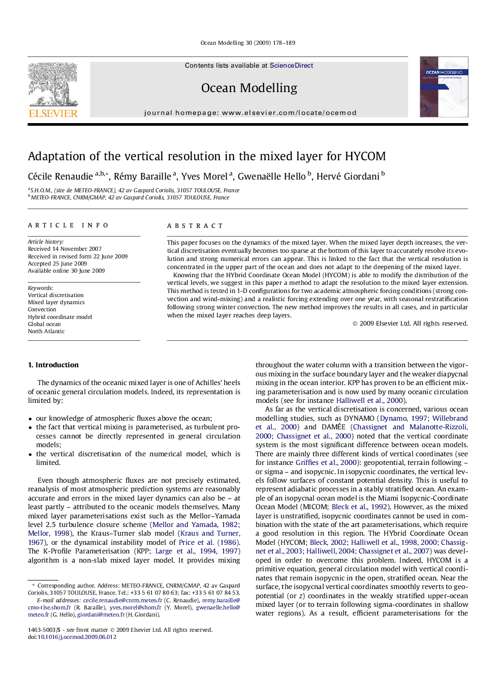 Adaptation of the vertical resolution in the mixed layer for HYCOM