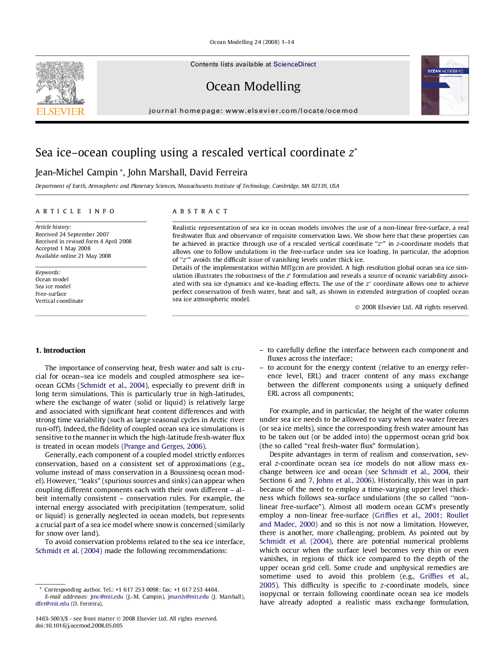 Sea ice–ocean coupling using a rescaled vertical coordinate z∗