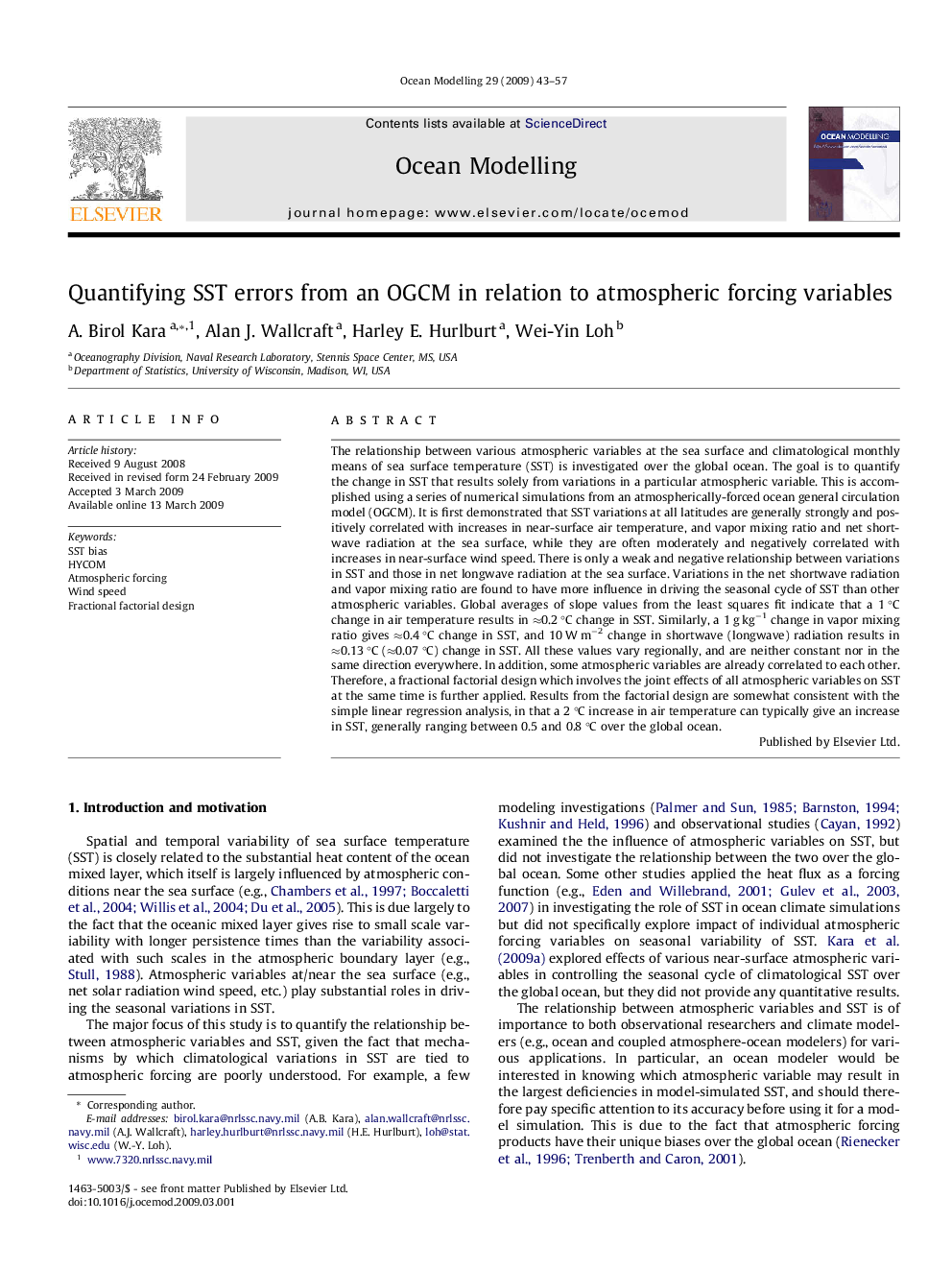 Quantifying SST errors from an OGCM in relation to atmospheric forcing variables