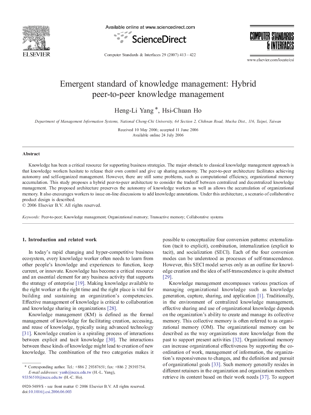 Emergent standard of knowledge management: Hybrid peer-to-peer knowledge management