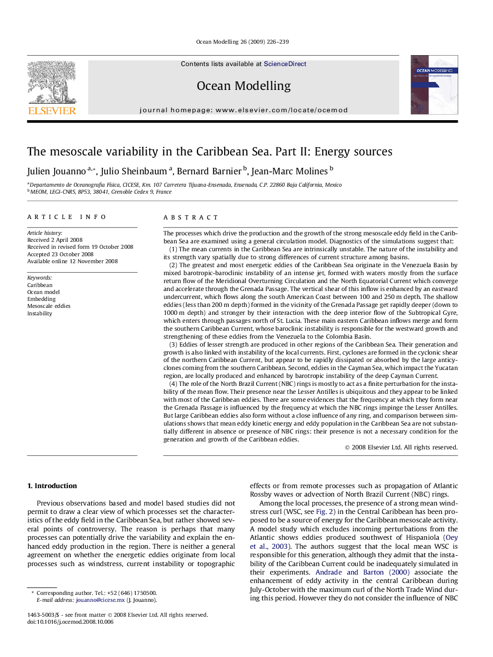 The mesoscale variability in the Caribbean Sea. Part II: Energy sources