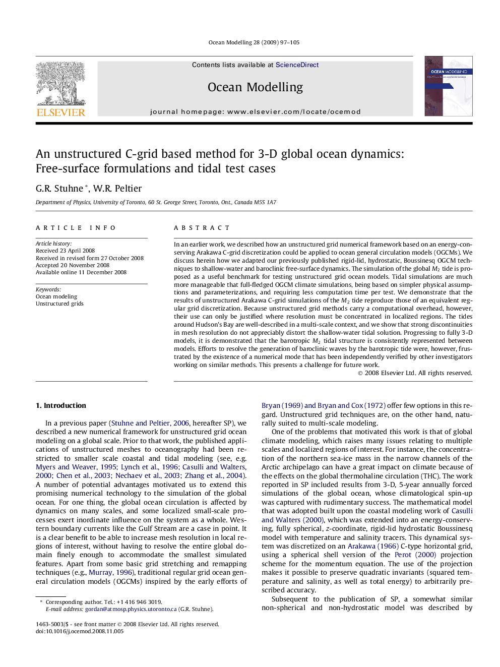 An unstructured C-grid based method for 3-D global ocean dynamics: Free-surface formulations and tidal test cases