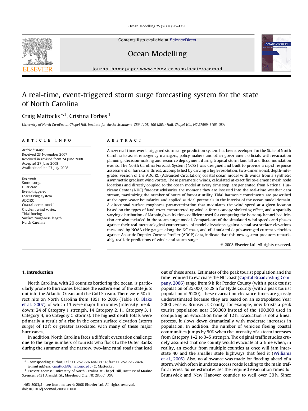 A real-time, event-triggered storm surge forecasting system for the state of North Carolina