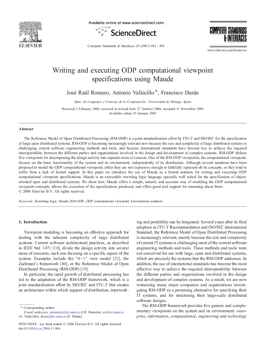 Writing and executing ODP computational viewpoint specifications using Maude