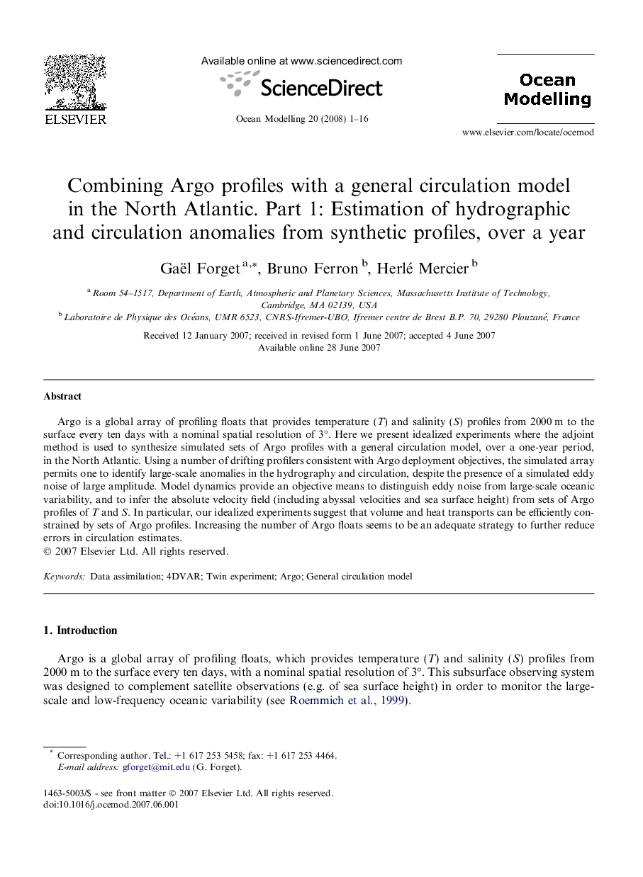 Combining Argo profiles with a general circulation model in the North Atlantic. Part 1: Estimation of hydrographic and circulation anomalies from synthetic profiles, over a year