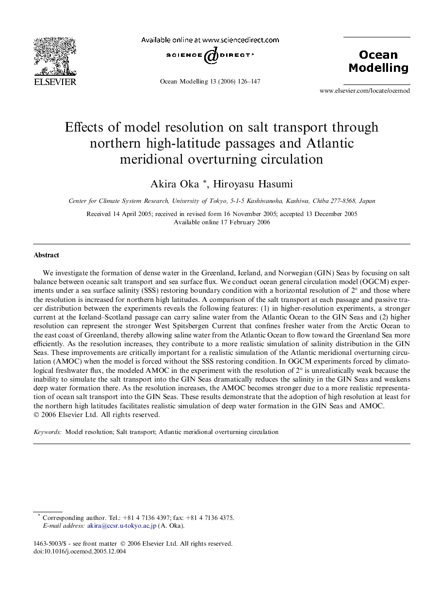 Effects of model resolution on salt transport through northern high-latitude passages and Atlantic meridional overturning circulation