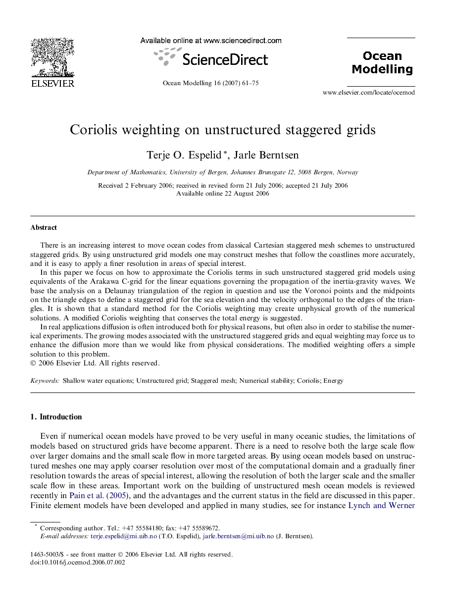 Coriolis weighting on unstructured staggered grids