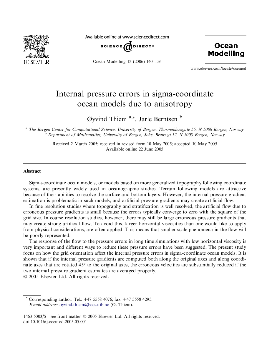 Internal pressure errors in sigma-coordinate ocean models due to anisotropy