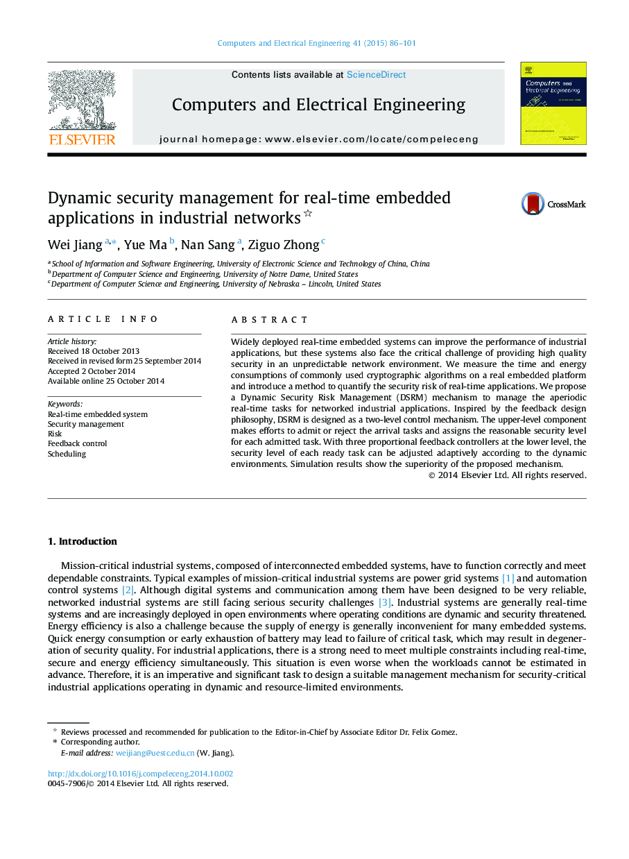 Dynamic security management for real-time embedded applications in industrial networks 