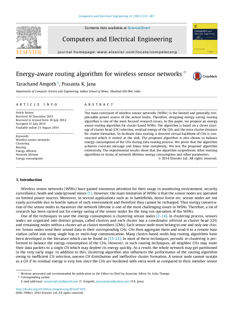 Energy-aware routing algorithm for wireless sensor networks 