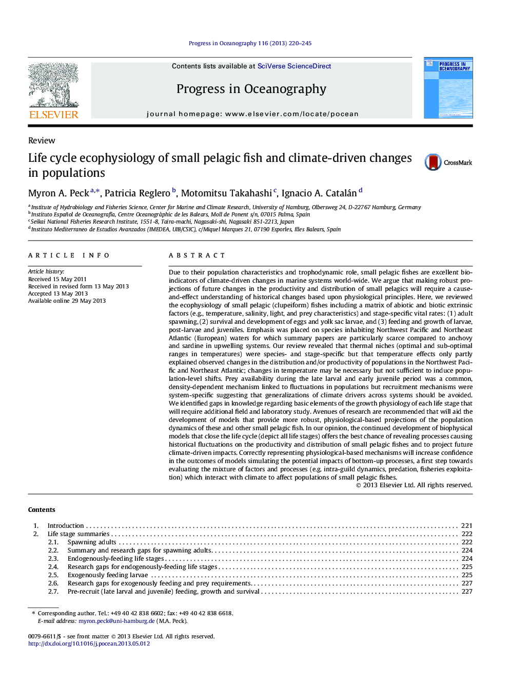 Life cycle ecophysiology of small pelagic fish and climate-driven changes in populations