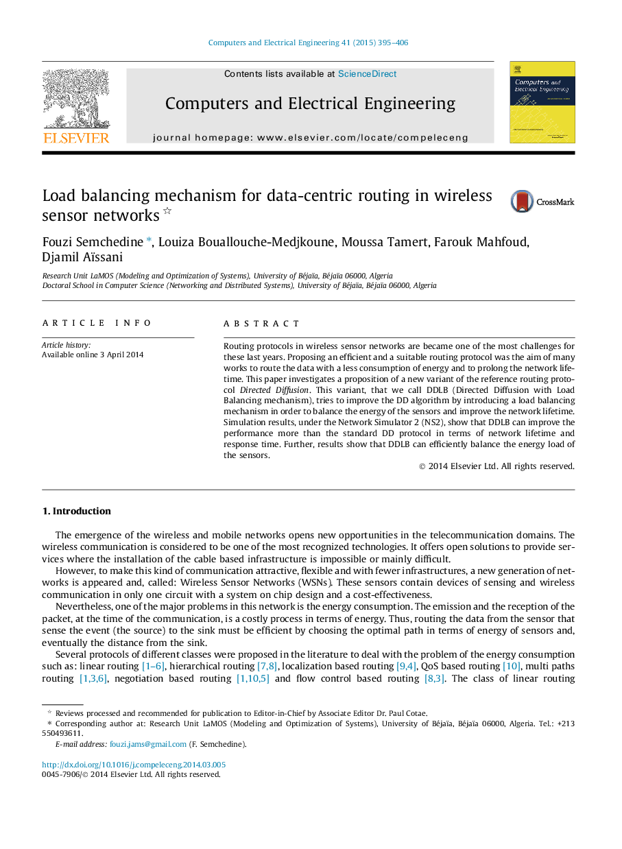 Load balancing mechanism for data-centric routing in wireless sensor networks 