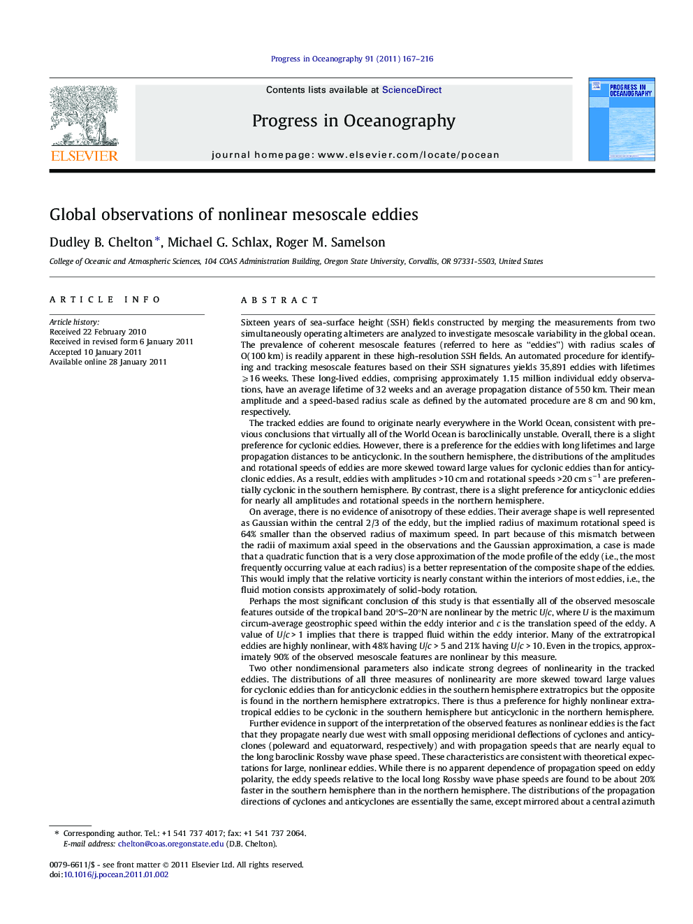 عکس صفحه اول مقاله: Global observations of nonlinear mesoscale eddies Global observations of nonlinear mesoscale eddies