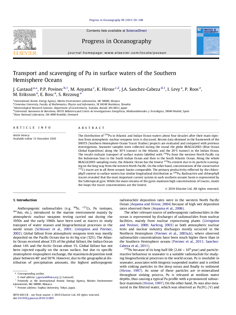 عکس صفحه اول مقاله: Transport and scavenging of Pu in surface waters of the Southern Hemisphere Oceans Transport and scavenging of Pu in surface waters of the Southern Hemisphere Oceans