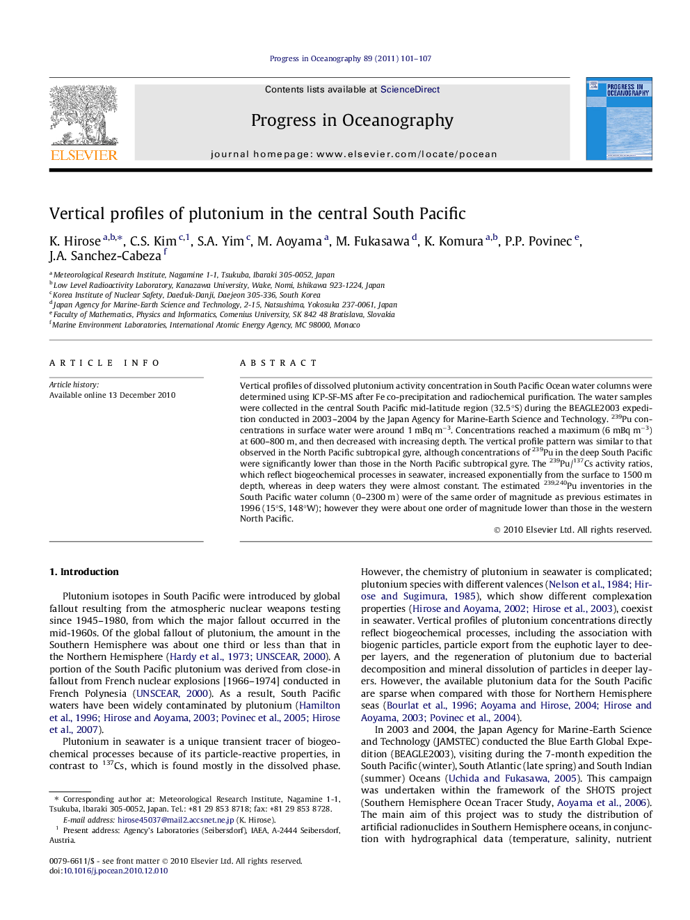 عکس صفحه اول مقاله: Vertical profiles of plutonium in the central South Pacific Vertical profiles of plutonium in the central South Pacific