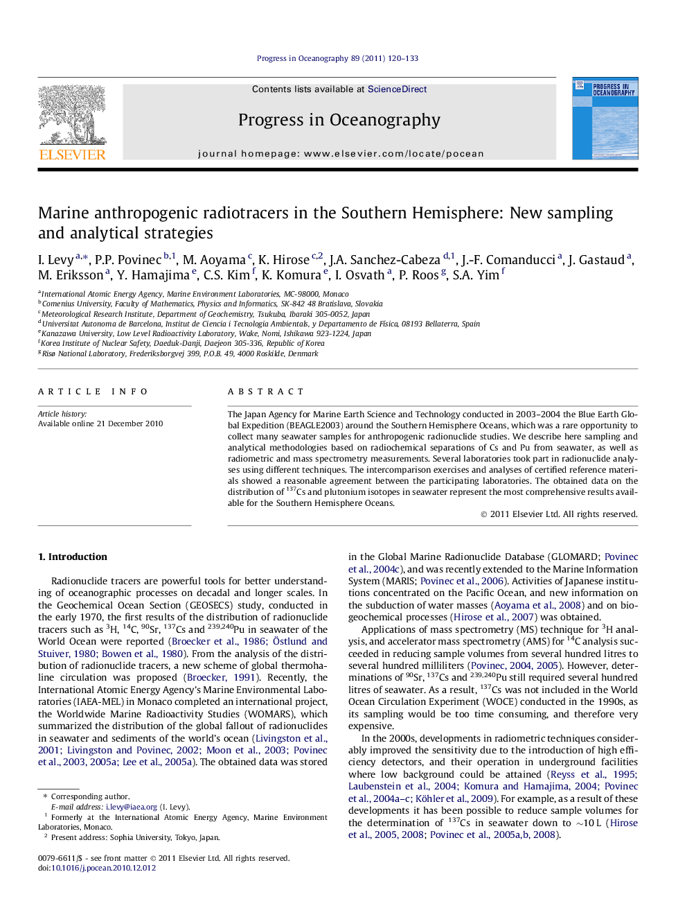 عکس صفحه اول مقاله: Marine anthropogenic radiotracers in the Southern Hemisphere: New sampling and analytical strategies Marine anthropogenic radiotracers in the Southern Hemisphere: New sampling and analytical strategies