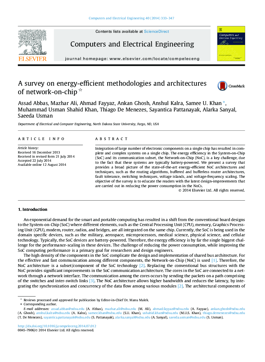 A survey on energy-efficient methodologies and architectures of network-on-chip 