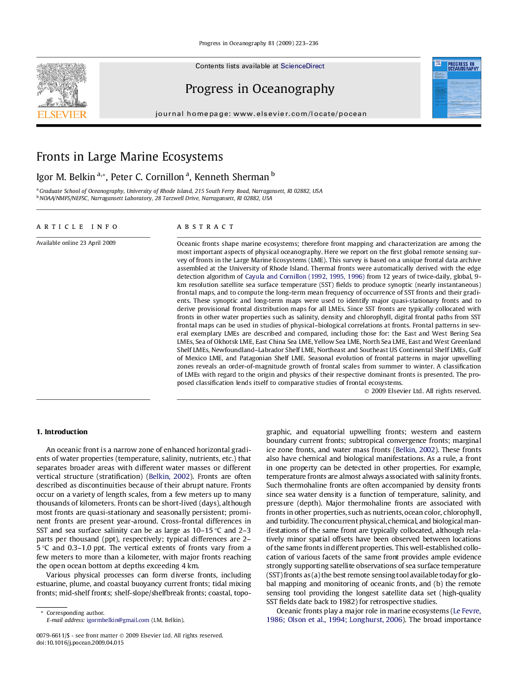 Fronts in Large Marine Ecosystems