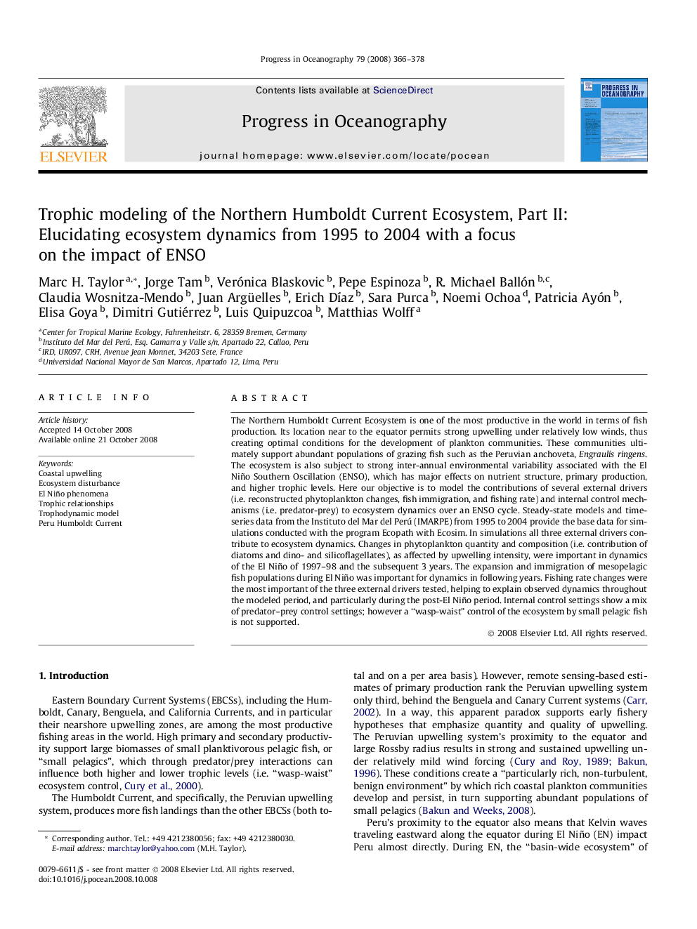 Trophic modeling of the Northern Humboldt Current Ecosystem, Part II: Elucidating ecosystem dynamics from 1995 to 2004 with a focus on the impact of ENSO