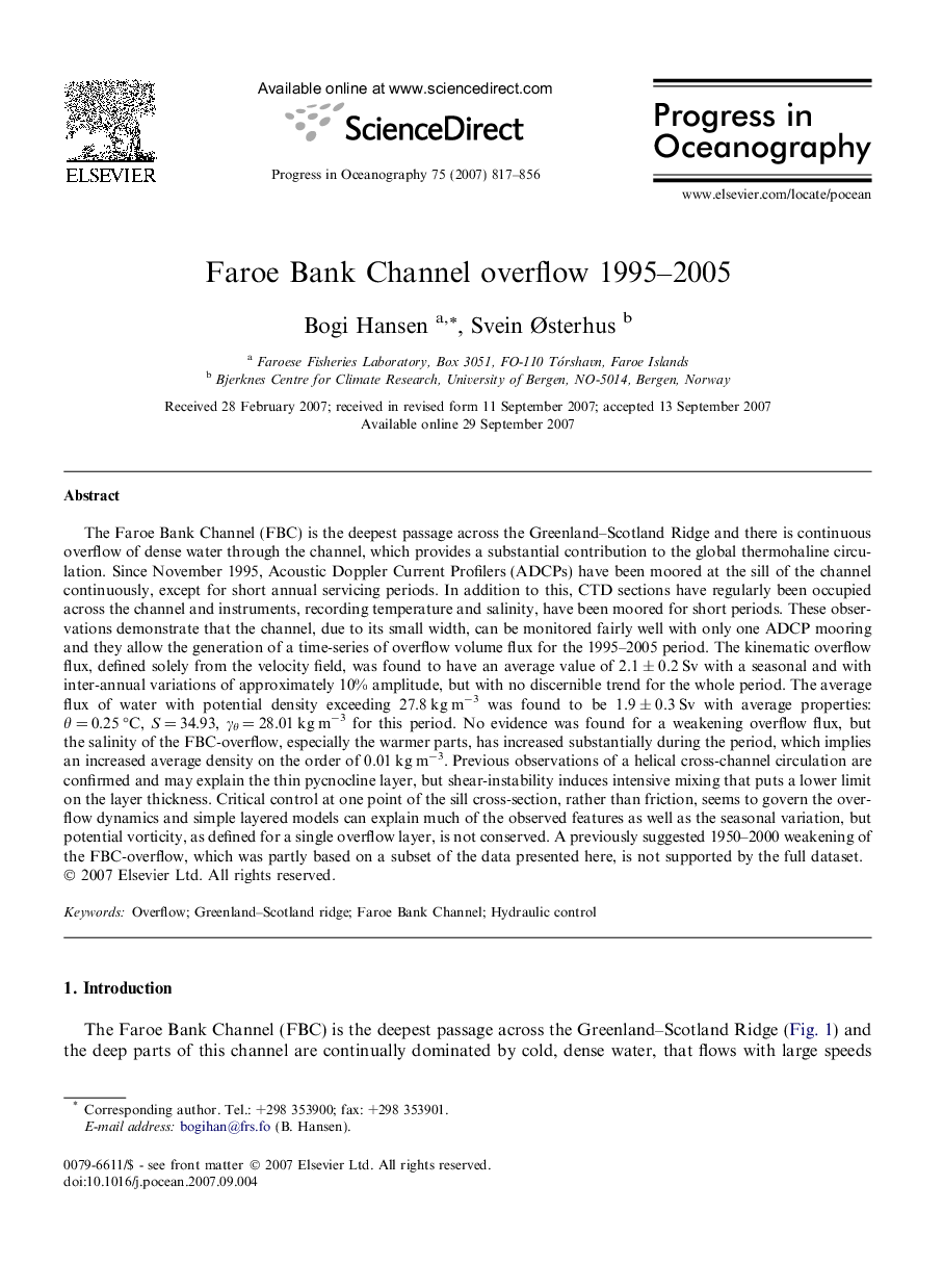 Faroe Bank Channel overflow 1995-2005