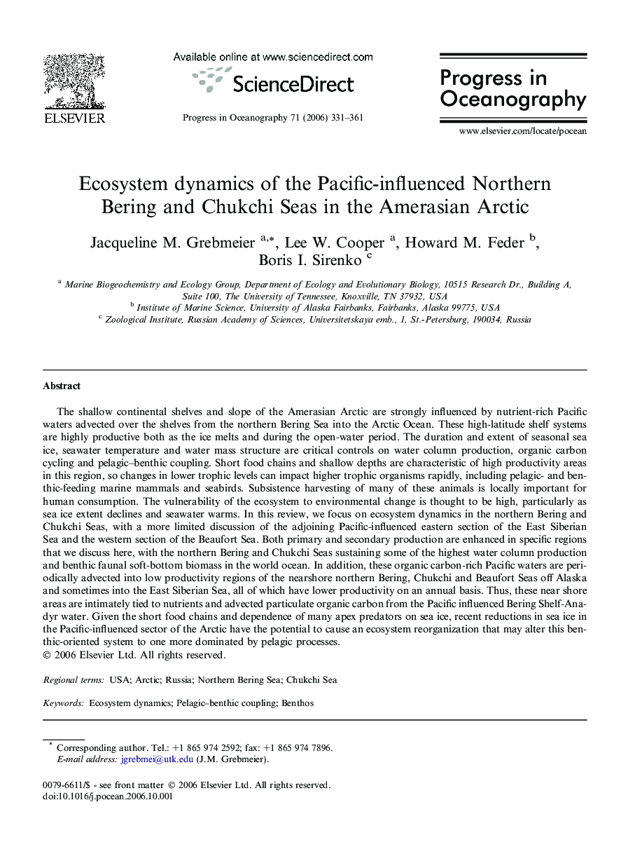 Ecosystem dynamics of the Pacific-influenced Northern Bering and Chukchi Seas in the Amerasian Arctic