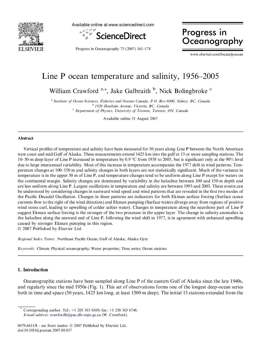 Line P ocean temperature and salinity, 1956-2005