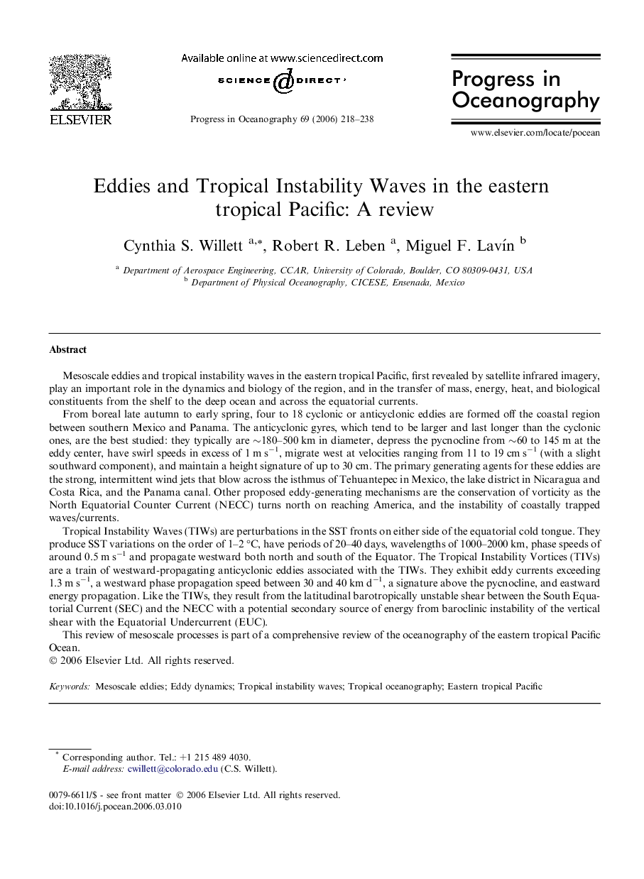 Eddies and Tropical Instability Waves in the eastern tropical Pacific: A review