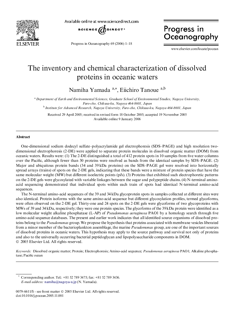 The inventory and chemical characterization of dissolved proteins in oceanic waters