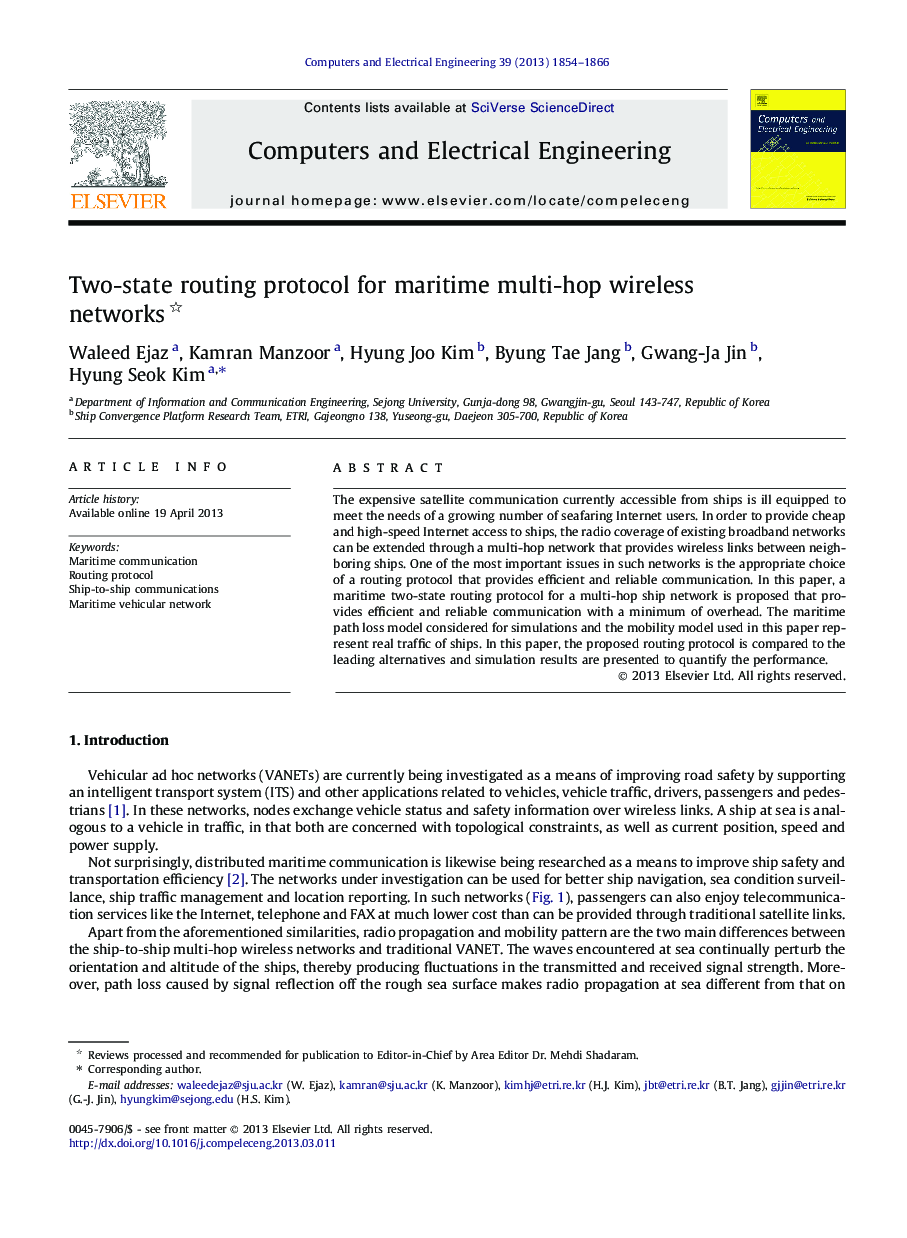 Two-state routing protocol for maritime multi-hop wireless networks 