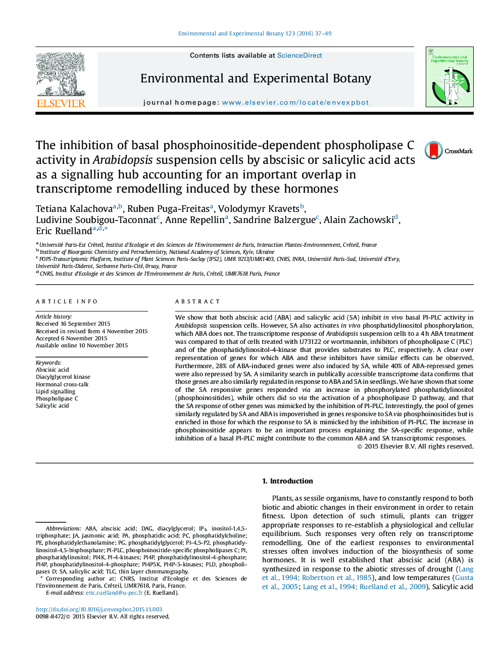 The inhibition of basal phosphoinositide-dependent phospholipase C activity in Arabidopsis suspension cells by abscisic or salicylic acid acts as a signalling hub accounting for an important overlap in transcriptome remodelling induced by these hormones