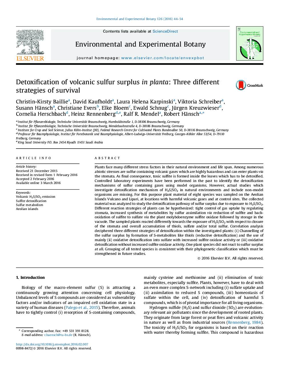 Detoxification of volcanic sulfur surplus in planta: Three different strategies of survival