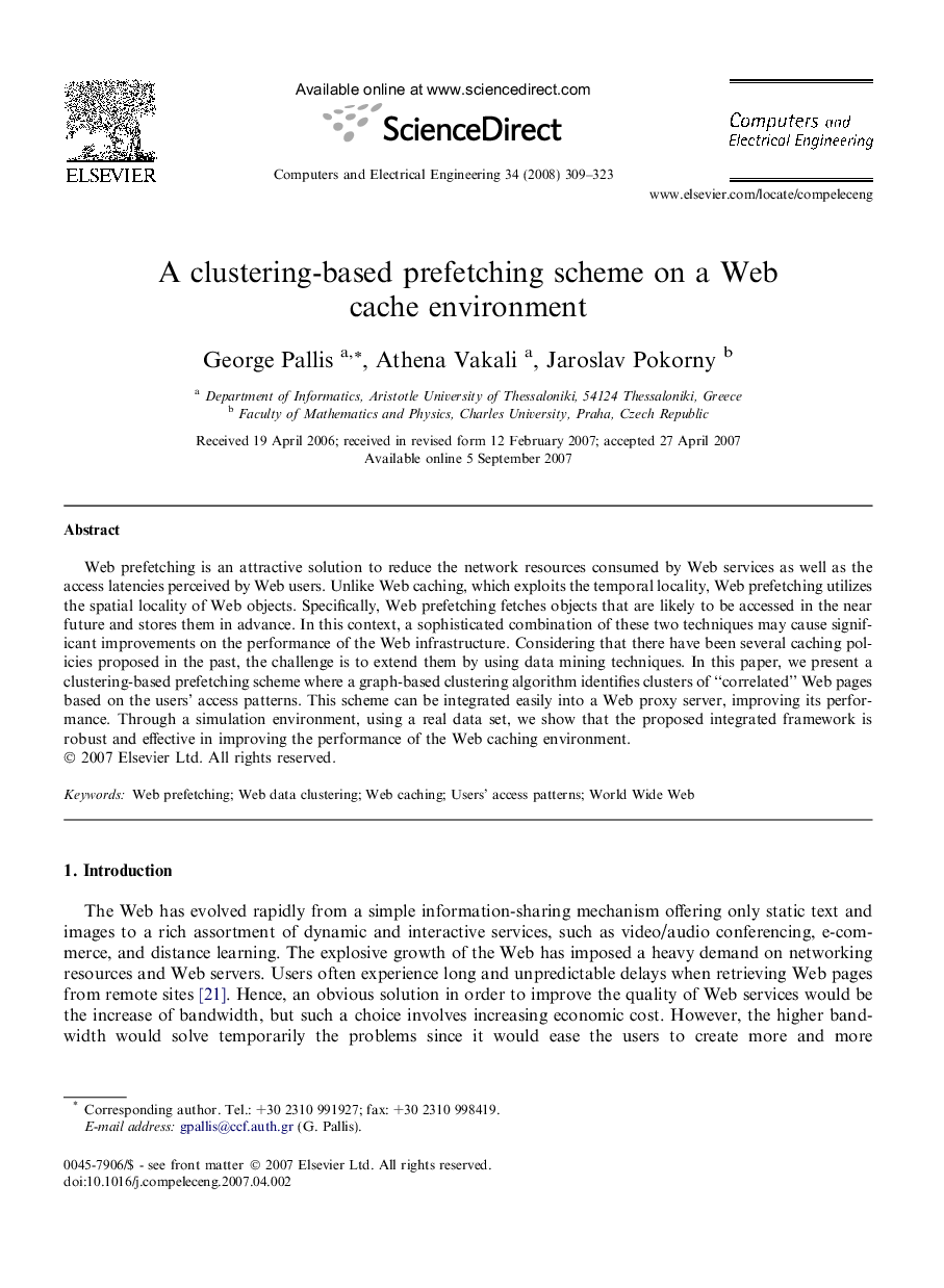 A clustering-based prefetching scheme on a Web cache environment