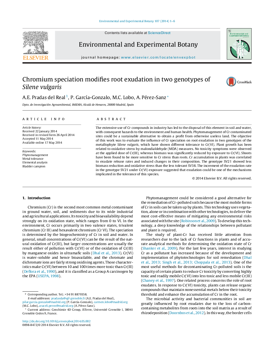 Chromium speciation modifies root exudation in two genotypes of Silene vulgaris