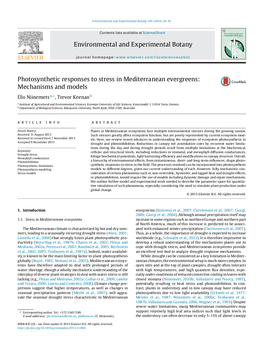 Photosynthetic responses to stress in Mediterranean evergreens: Mechanisms and models