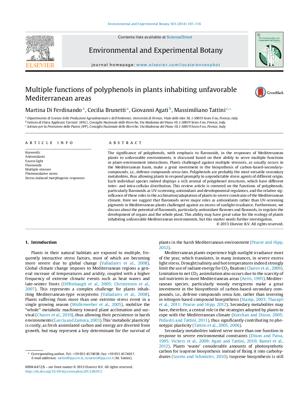 Multiple functions of polyphenols in plants inhabiting unfavorable Mediterranean areas