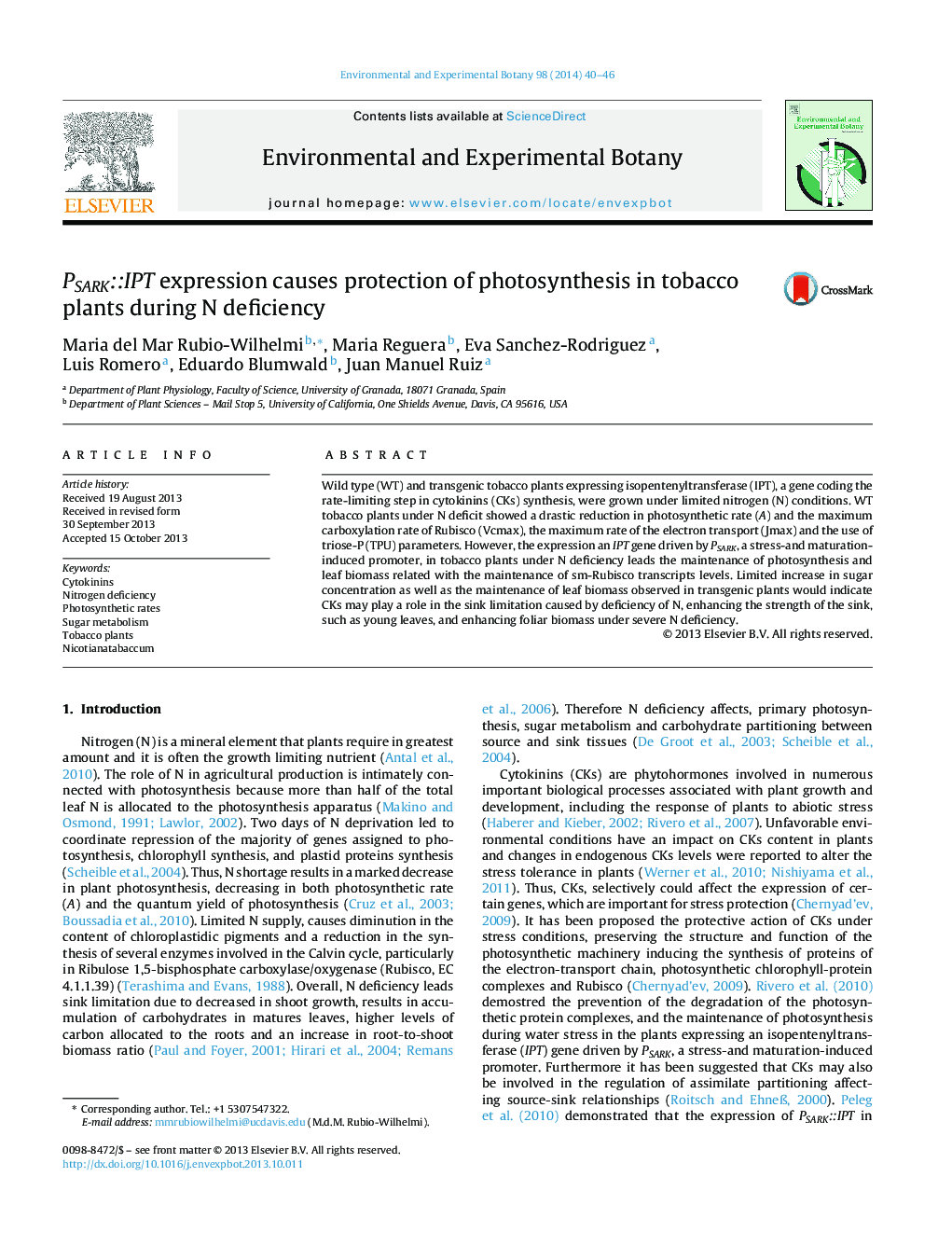 PSARK::IPT expression causes protection of photosynthesis in tobacco plants during N deficiency