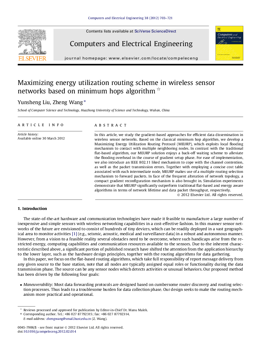 Maximizing energy utilization routing scheme in wireless sensor networks based on minimum hops algorithm 