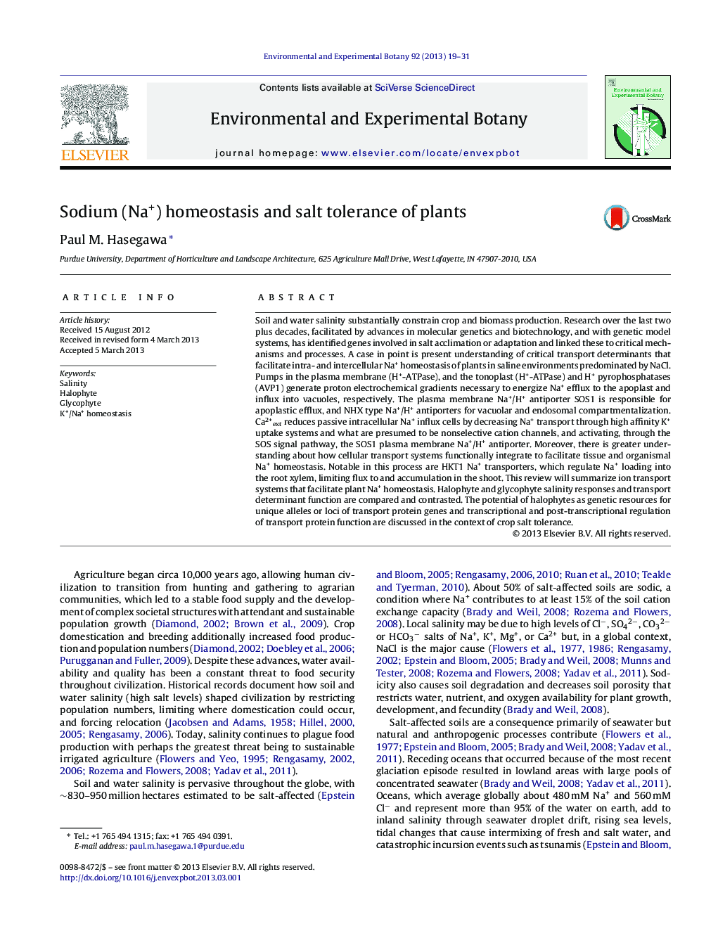 Sodium (Na+) homeostasis and salt tolerance of plants