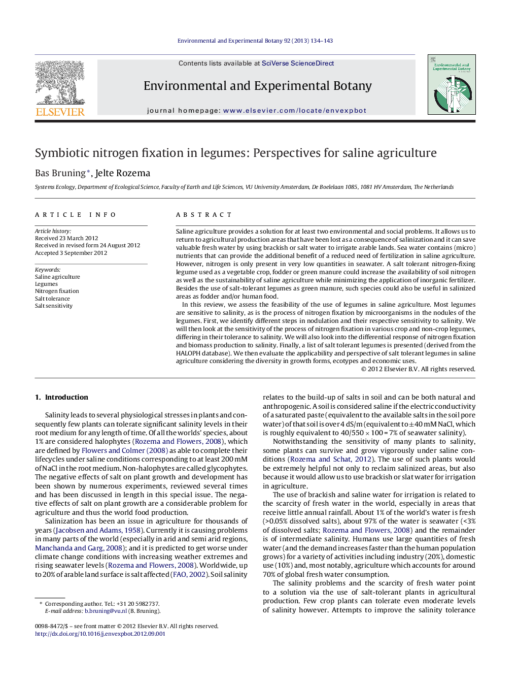 Symbiotic nitrogen fixation in legumes: Perspectives for saline agriculture