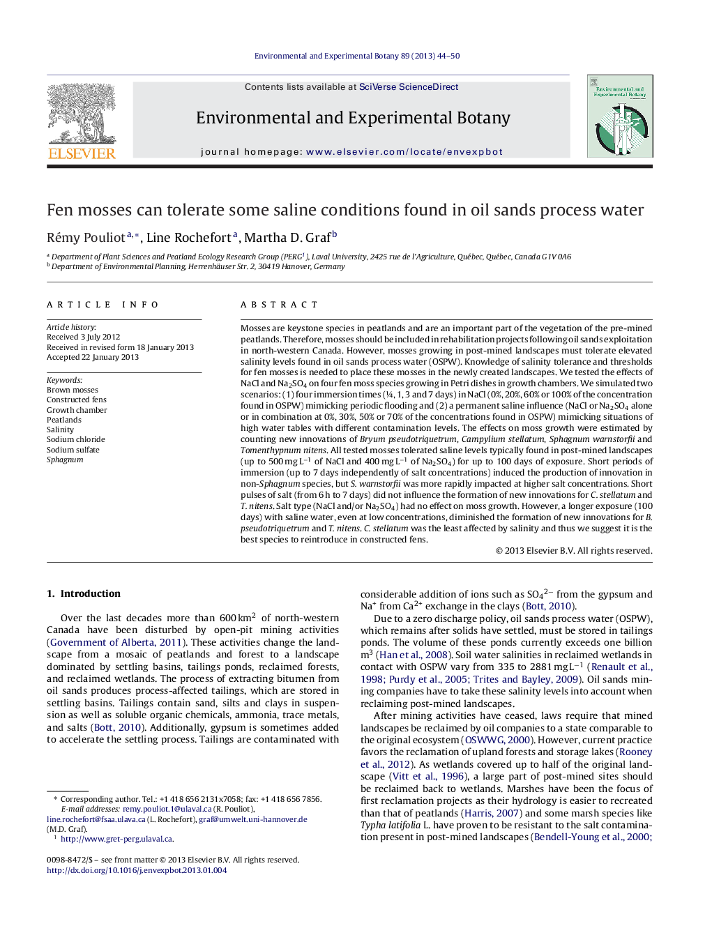 Fen mosses can tolerate some saline conditions found in oil sands process water