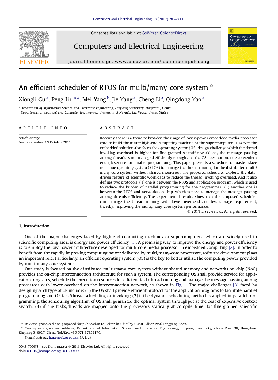 An efficient scheduler of RTOS for multi/many-core system 