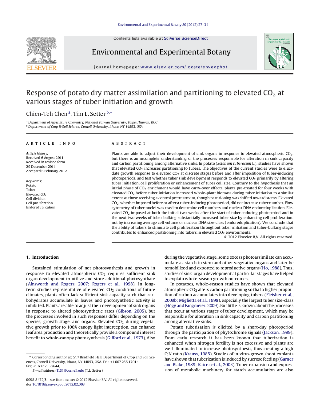 Response of potato dry matter assimilation and partitioning to elevated CO2 at various stages of tuber initiation and growth