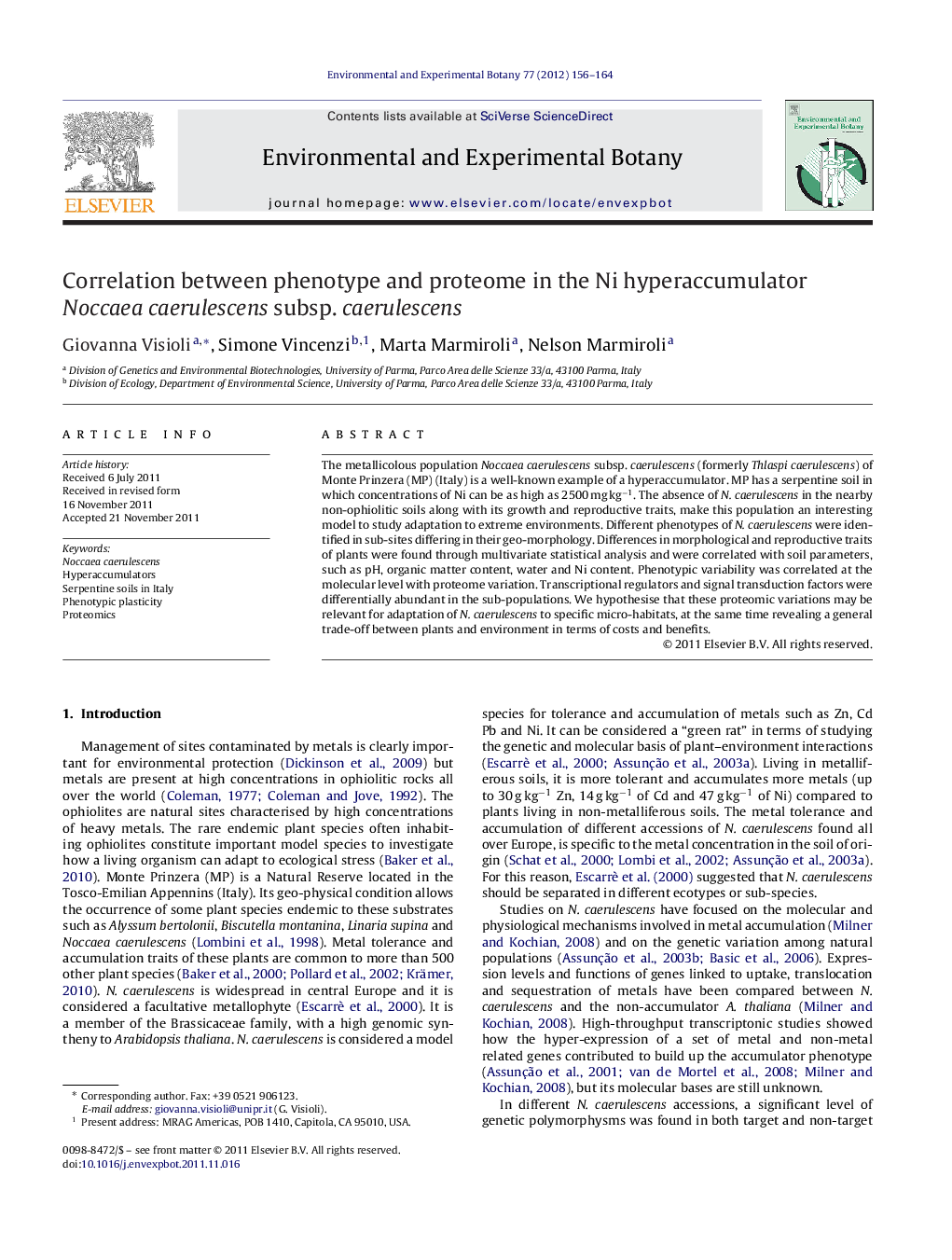 Correlation between phenotype and proteome in the Ni hyperaccumulator Noccaea caerulescens subsp. caerulescens