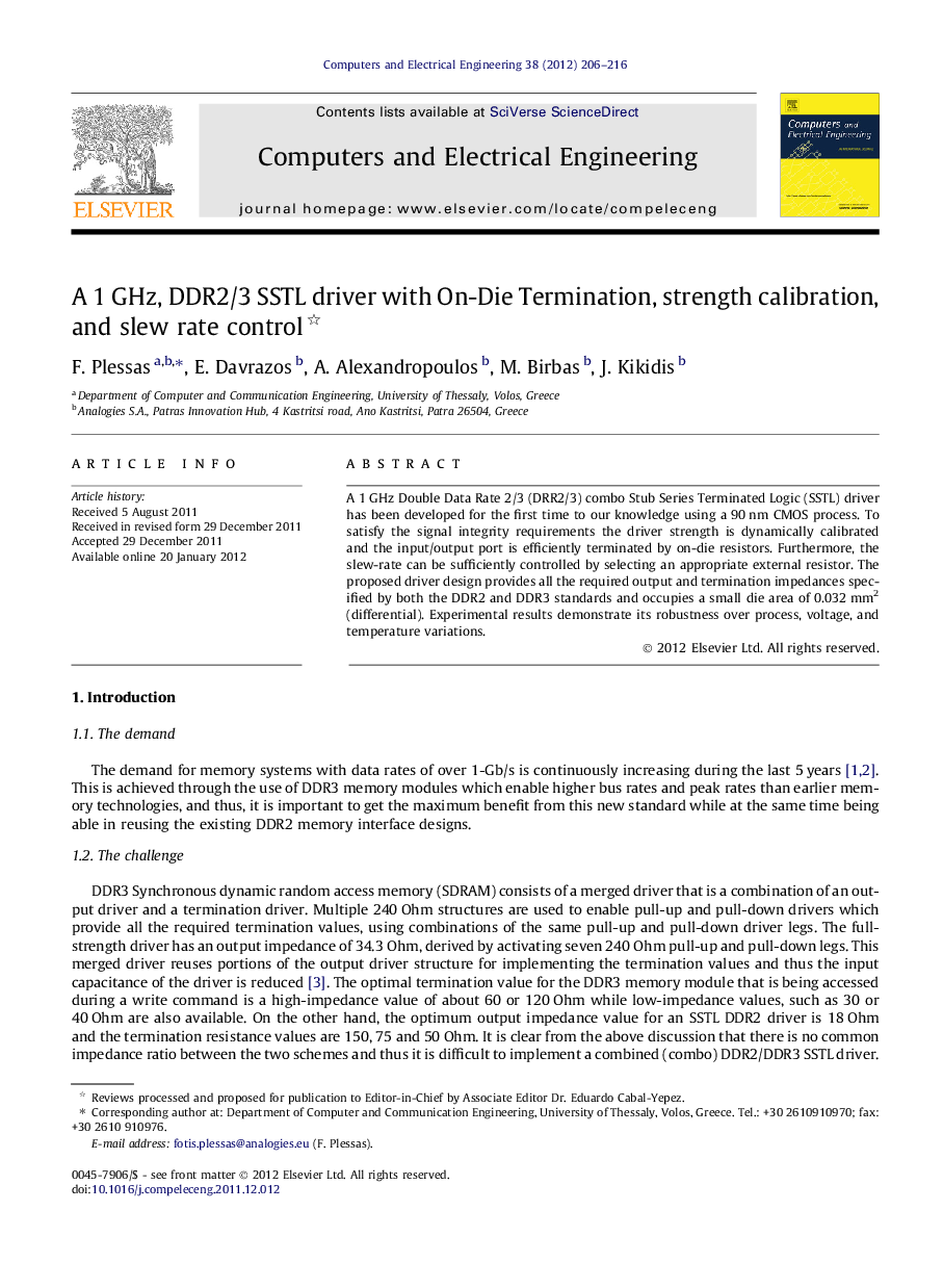 A 1 GHz, DDR2/3 SSTL driver with On-Die Termination, strength calibration, and slew rate control 