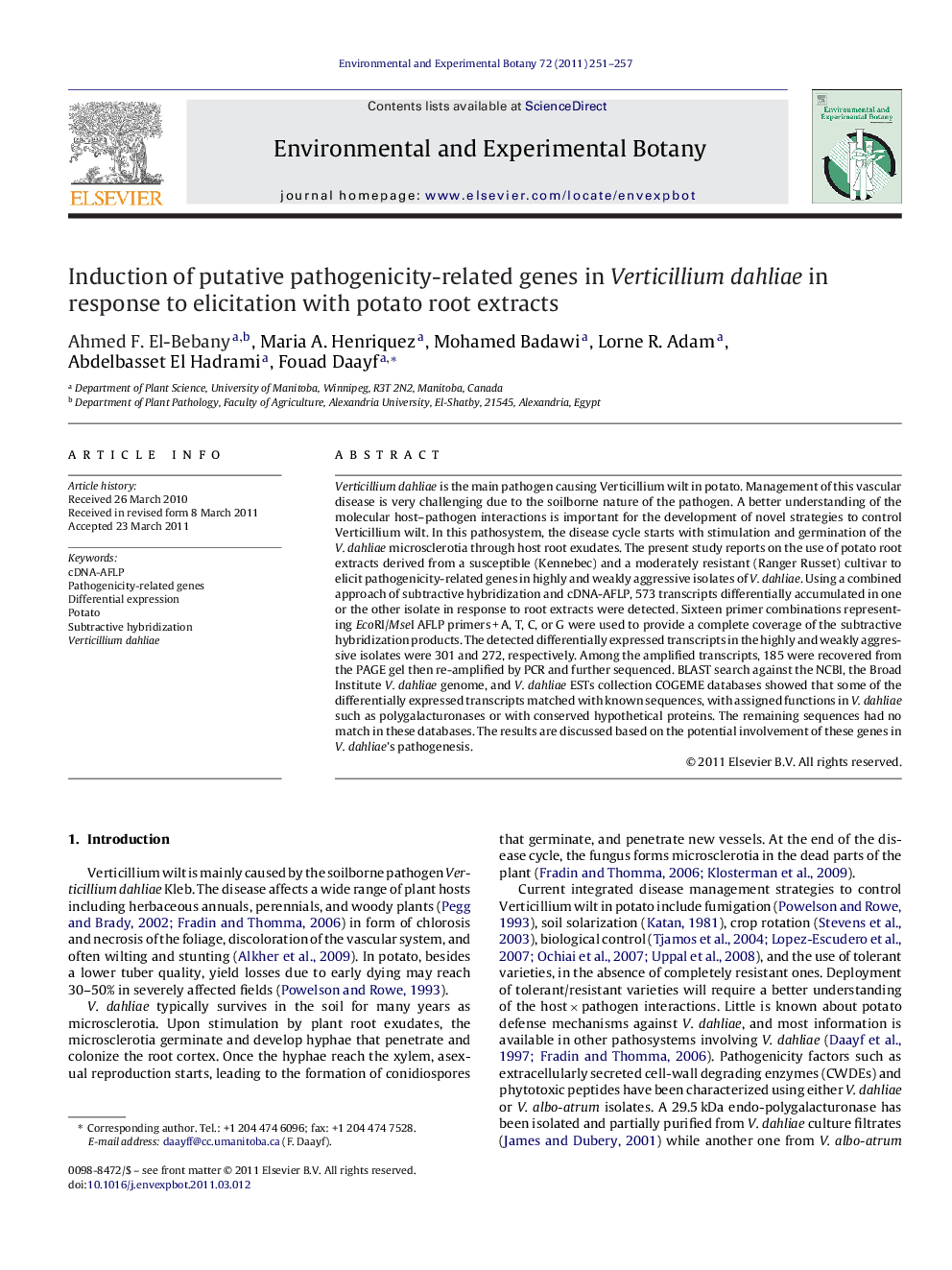 Induction of putative pathogenicity-related genes in Verticillium dahliae in response to elicitation with potato root extracts